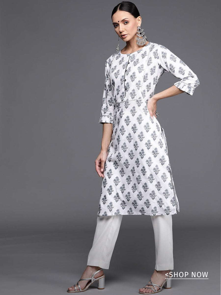 Readymade White Embroidered Cotton Kurti Indo Western 256KR12